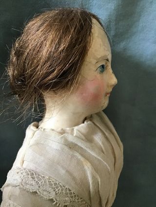 French Papier Mache Doll Milliners Model Pauline with Wig Leather Body 9