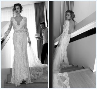 Long Sleeve Bridal Gown Vintage Lace Wedding Dress Custom Size 2 4 6 8 10 12 14,