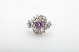 Antique 1950s $5000 1.  25ct Natural Purple Sapphire Diamond 18k White Gold Ring