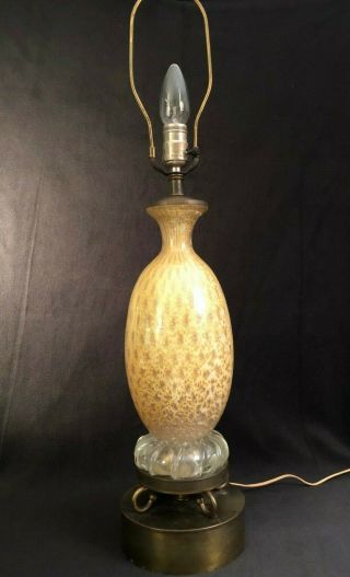 Vintage Mid - Century Venetian Murano Iridescent Yellow & Gold Leaf Art Glass Lamp
