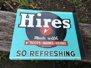 Vintage Hires Root Beer Soda 2 Sided Advertising Flange Sign
