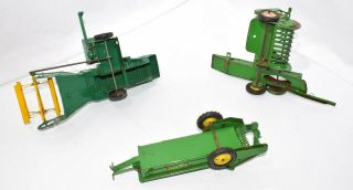 Vintage John Deere Hay Baler Spreader & Oliver Grain Master Combine Toys 3