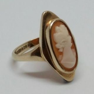 Vintage 1970 W&g 9ct 9k Solid Gold Oval Lozenge Shell Cameo Ring Sz M½ 3.  82g