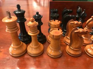 ANTIQUE C.  1890 English Estate Chess Set F.  H.  AYRES Boxwood & Ebony w Orig Box 3