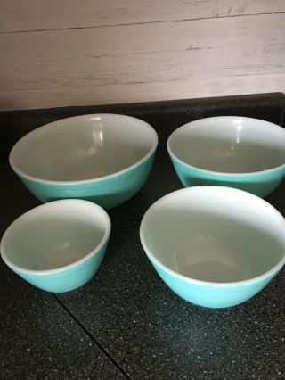 Set of 4 Vintage Pyrex Turquoise Mixing Bowls 401 402 403 404 2