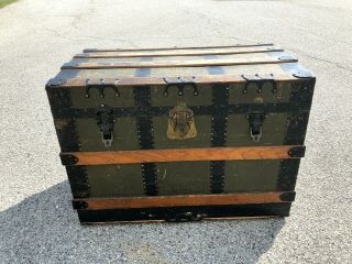 Vintage Wood Steamer Trunk Chest Coffee Table Storage Box Steamship Old Antique