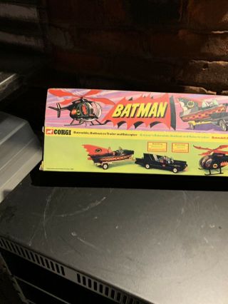 Rare Corgi Batmobile Batboat Trailer Bathelicopter In Gift Box