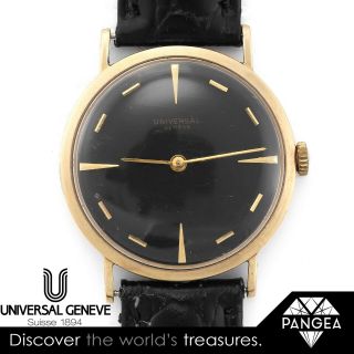 Vintage 60s Universal Geneve Cal.  42 Solid 14k Yellow Gold Black Dial 31mm Watch