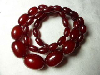 Antique Vintage Cherry Amber Bakelite Beads Necklace 40.  36g Marbled