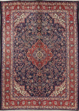 Medallion Navy Blue Shahbaft Persian Oriental Hand - Knotted 7x10 Wool Area Rug
