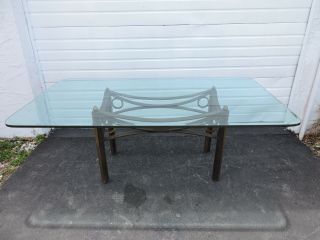 Mid Century Modern Vintage Glass Top Dining Table Large Desk 6685