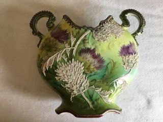 Antique Nippon Hand Painted Moriage Vase Maple Leaf Mark