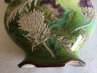 Antique Nippon Hand Painted Moriage Vase Maple Leaf Mark 4