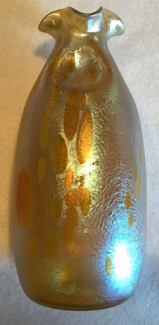 Antique Art Nouveau Loetz Art Glass Vase Yellow Gold Iridescent Polished Pontil