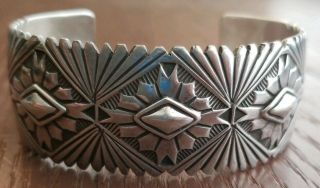 Vintage Rare Navajo Lucille Calladitto Repousse Sterling Cuff Bracelet 65 Grams