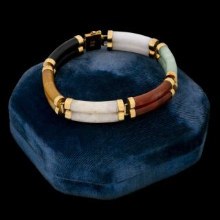 Antique Vintage Deco 14k Gold Chinese Jadeite Jade Double Row Segment Bracelet