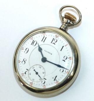 Illinois 16 Size 17 Jewel Open Face Pocket Watch - Running Strong Ad194