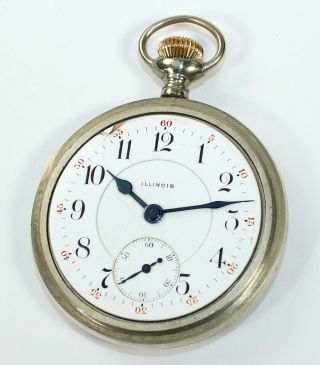 ILLINOIS 16 SIZE 17 JEWEL OPEN FACE POCKET WATCH - RUNNING STRONG AD194 4