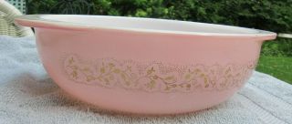 Rare 1959 Pyrex Pink Duchess Promo Casserole Dish 22k Gold Floral Design 2 Qt