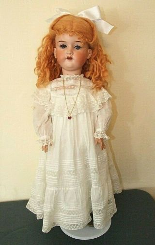 Large German Bisque Head Doll - Am 390 - 28 Inches Tall - Great Mohair Wig