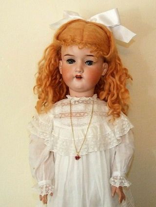 LARGE GERMAN BISQUE HEAD DOLL - AM 390 - 28 INCHES TALL - GREAT MOHAIR WIG 2