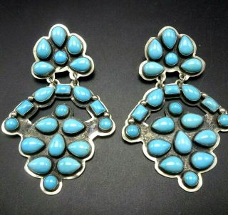 Huge Vintage Oscar Betz Navajo Sleeping Beauty Turquoise Cluster Earrings
