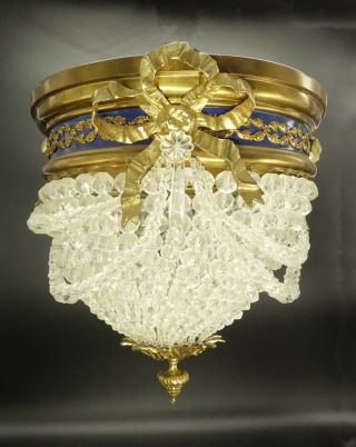 Ceiling Lamp,  Louis Xvi Style,  Early 1900 - Bronze & Glass - French Antique