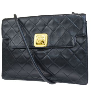 Authentic Chanel Cc Logo Shoulder Bag Leather Black France Vintage 84es107