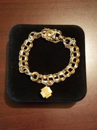 Vintage Homemade 14k Gold Charm Bracelet Over 22 Grams 1 Cube Charm 22k
