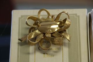 VINTAGE COUTURE CHRISTIAN DIOR GOLD PLATED WIRE MESH BOW BROOCH DATED 1964 w/box 5