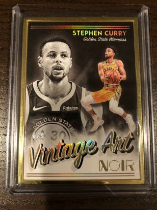 Stephen Curry 2018 - 19 Panini Noir Vintage Art Gold Framed Fotl 1/9 Warriors