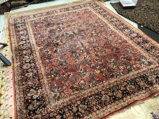 Auth: 30 ' s Antique Rug Exceptional Botanical Traditional Beauty Red 9x12 NR 7