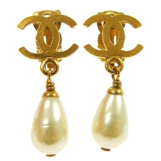 Authentic Chanel Vintage Cc Imitation Pearl Earrings Clip - On Ak33839