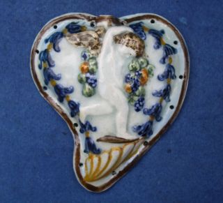 Rare Pearlware Pottery Knitting Sheath Pratt Decorated Heart Shape
