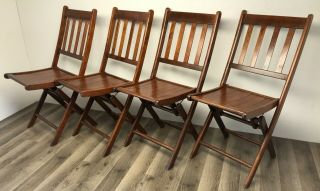 Wood Slat Folding Chair Set Of 4 Vintage Wooden Bistro Yacht Wedding Mcm Church