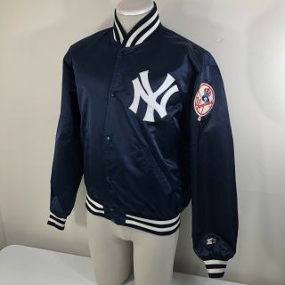 Vintage 80s Starter York Yankees Snap Button Satin Jacket Blue Men 