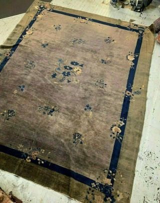 Auth: Antique Art Deco Chinese Rug 20 ' s Green & Russet Velvety Beauty 9x12 NR 4