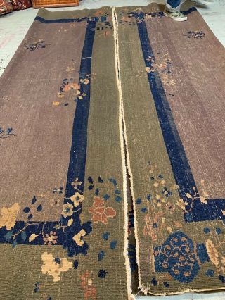 Auth: Antique Art Deco Chinese Rug 20 ' s Green & Russet Velvety Beauty 9x12 NR 9