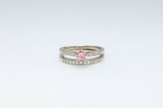 Antique 1950s Signed Prism 1ct Pink Diamond 14k White Gold Ring Set