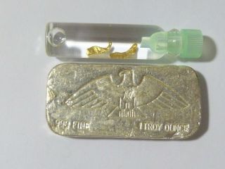 Vintage Rare Silver Bar Hand Poured 1 Ounce And Solid Gold Wire Nuggets
