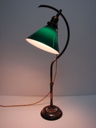 Early Faries Japanned Copper Crescent Shaped Student Desk Lamp Light 22 Pre1920