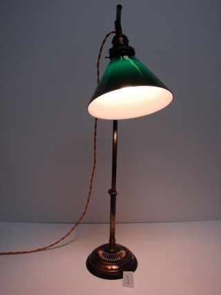 Early Faries Japanned Copper Crescent Shaped Student Desk Lamp Light 22 Pre1920 2