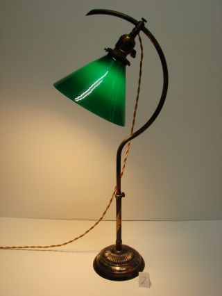 Early Faries Japanned Copper Crescent Shaped Student Desk Lamp Light 22 Pre1920 3