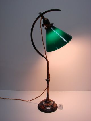 Early Faries Japanned Copper Crescent Shaped Student Desk Lamp Light 22 Pre1920 5