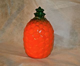 Vintage Hazel Atlas Eames Era Orange Pineapple Jam Jelly Jar Milk Glass (2)