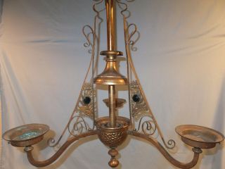 Victorian Jewel Bradley and Hubbard 3 Arm Hanging oil Lamp 11