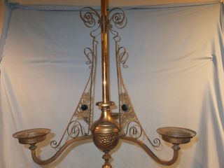 Victorian Jewel Bradley and Hubbard 3 Arm Hanging oil Lamp 12
