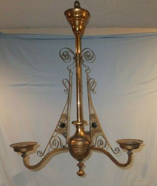 Victorian Jewel Bradley And Hubbard 3 Arm Hanging Oil Lamp
