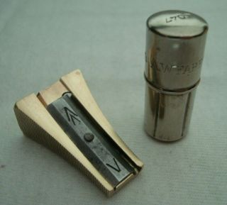 Vintage A.  W.  Faber Janus 4046 Germany Brass Pencil Sharpener & Blades Case 4047