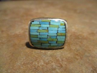 Extra Fine Vintage Navajo Sterling Silver Inlay Turquoise Ring Size 7.  75